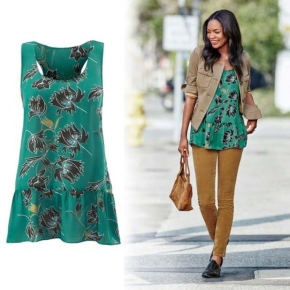 Cabi #3276 • Green Floral Peplum Tank Blouse • Size Medium
